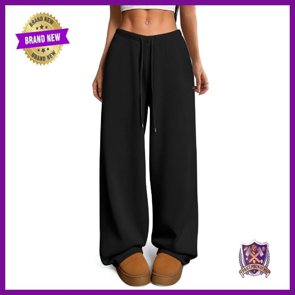 Fleece Lined Wide Leg Sweatpants V-Waist Pockets Winter Warm Active